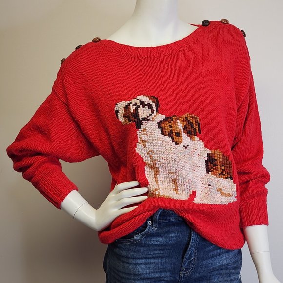Vtg 80s/90s Marisa Christina Hand Knit Dogs Novelty Sweater Womens M, Flawed - Picture 2 of 12